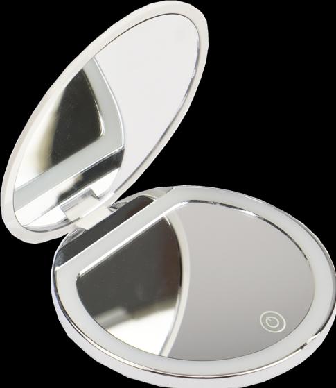 Produktbild Taschenspiegel, rund, Weiss, mit 2-fach Vergrösserung, LED-Beleuchtung, 8x8 cm