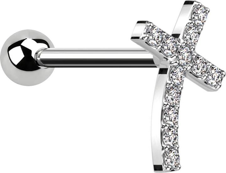 Image du produit Star Piercing Micro Barbell silber mit Kugel gebogenes Kreuz mit Kristallen (Acier chirurgical 316L, Laiton)