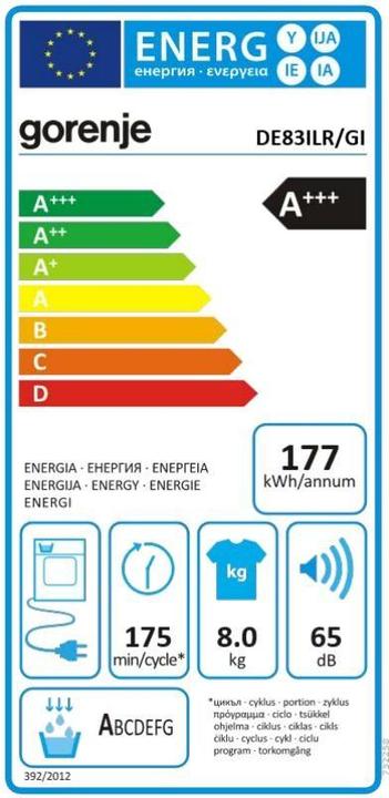 Energie-Label Gorenje Wäschetrockner DE83ILR (8 kg, Rechts)