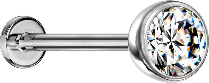 Actual product image Star Piercing Micro Threadless Labret silver hemisphere with crystal silver (Titanium G23, without brass)