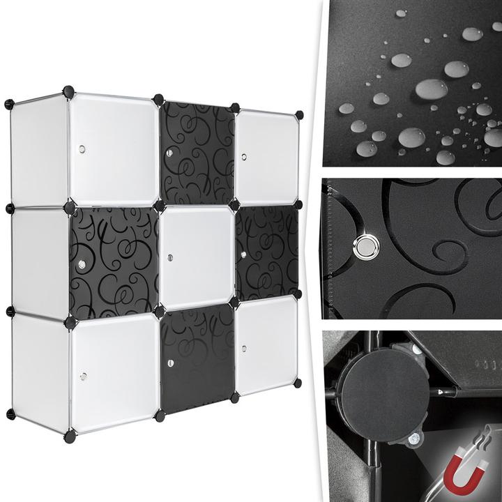 Produktbild tectake Steckregal 9 Boxen mit Türen (112 x 37 x 112 cm)
