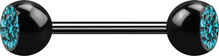 Actual product image Star Piercing Micro barbell black with two aqua crystal balls (without brass, Surgical steel 316L)