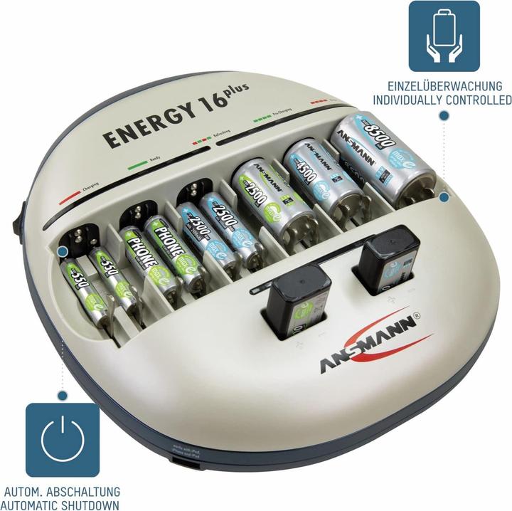 Immagine prodotto Ansmann Energia 16 Plus (1 pz., C, D, AA, AAA, 9V Block, Caricabatterie senza batteria)