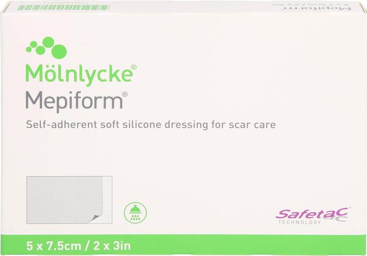 Immagine prodotto Mölnlycke Medicazione in silicone Mepiform 5 x 7,5 cm per il trattamento delle cicatrici, 5 pz. Medicazioni