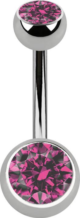 Produktbild Star Piercing Banane silber mit zwei Kugeln silber mit Kristall pink (ohne Messing, Titan G23)