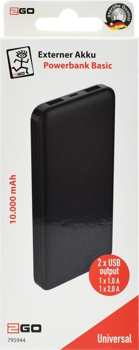 Image du produit 2GO Banque d'alimentation Basic 10000mAh (10000 mAh, 37 Wh)