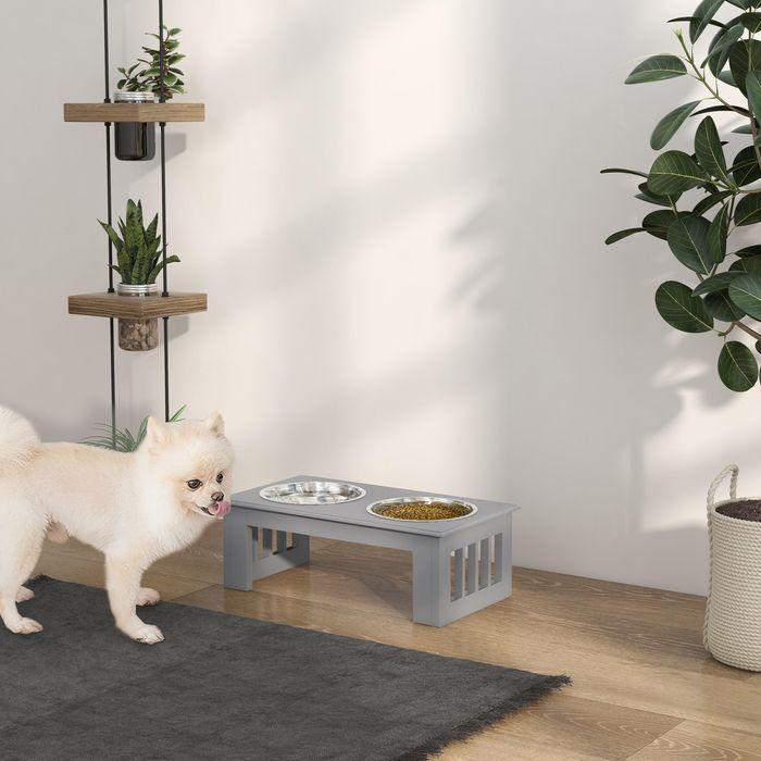 Produktbild Swisshandel24 Hunde-Futterstation, rutschfest, 44x24x15cm, Grau, 0,9L pro Napf (0.90 l)