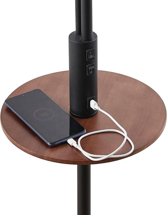 Actual product image Lindby Aovan floor lamp with shelf and USB, black (E27, E14)