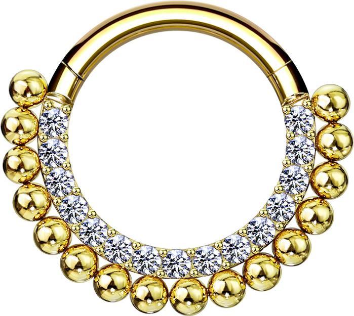 Produktbild Star Piercing Micro Segmentring klappbar vergoldet front Kristalle silber und Kugeln (Chirurgenstahl 316L, ohne Messing)