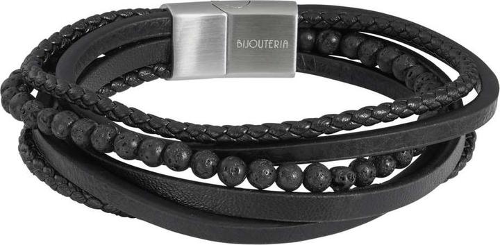 Image du produit Bijouteria Bracelet (21 cm, Cuir, Acier inoxydable, Pierre de lave)