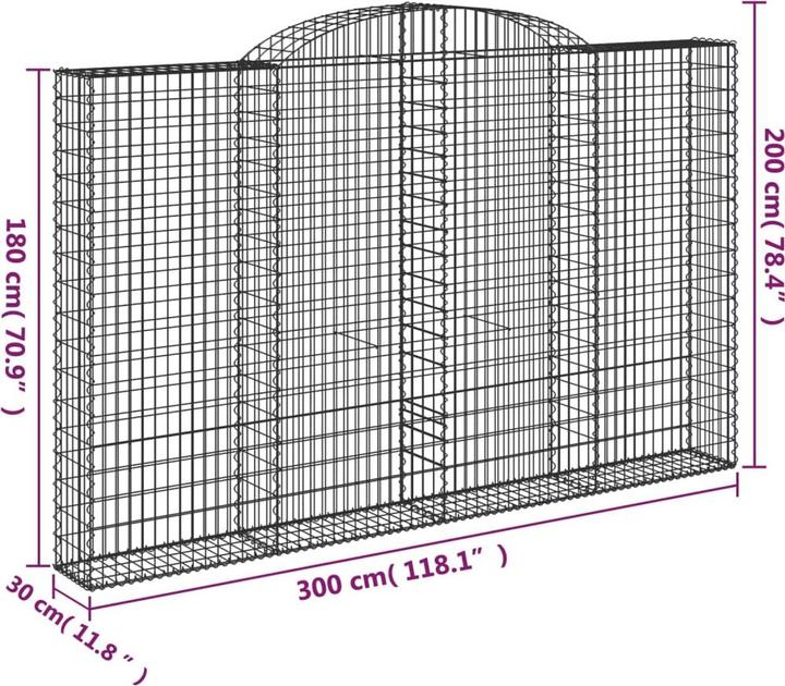 Produktbild VidaXL Gabionen mit Hochbogen 4 Stk. 300x30x180/200cm Verzinktes Eisen
