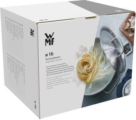 Produktbild WMF Kochtopf Dampfgarer 16cm klein Metalldeckel 1,2l Mini Edelstahl Induktion (16 cm, Dampfkochtopf, Edelstahl)