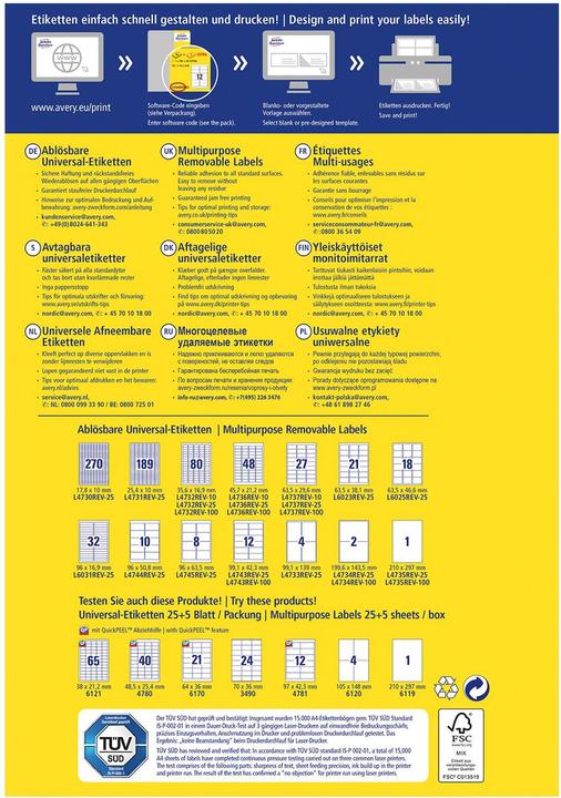 Image du produit Avery Étiquettes universelles, amovibles