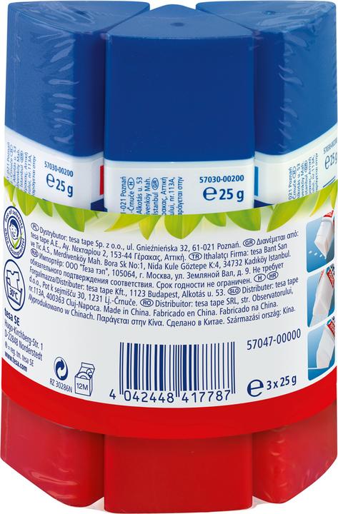 Produktbild tesa 3x Klebestift ecoLogo, geruchsneutraler Klebstick für Papier / Pappe
