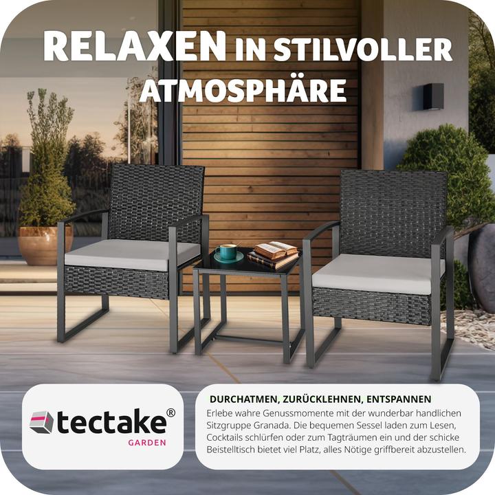 Produktbild tectake Rattan Sitzgruppe Granada mit Tisch für 2 Personen schwarz