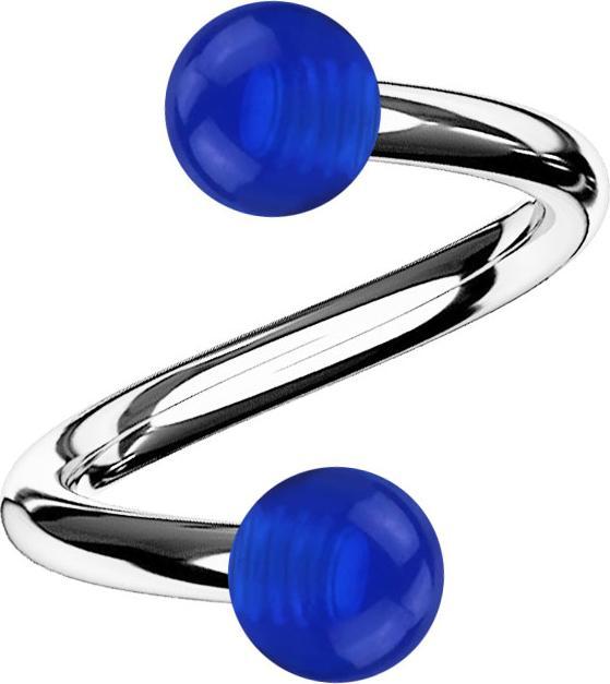 Star Piercing Micro Spirale silber mit zwei Kugeln dunkelblau transparent (Acryl, Chirurgenstahl 316L)