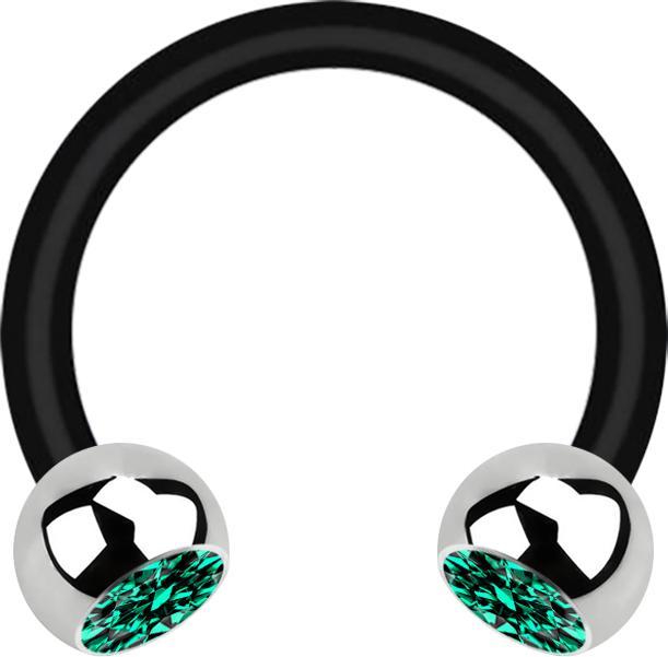 Star Piercing Micro Circular Barbell schwarz mit zwei Kugeln silber Kristall türkis (ohne Messing, Chirurgenstahl 316L, Bioflex)
