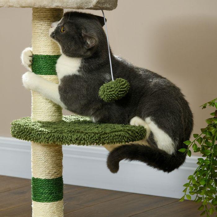 Produktbild Swisshandel24 Kratzbaum Klein 64 cm rund mit Liegefläche, Spielball, Sisal, bis 4 kg (64 cm, Weiss+Grün+Beige)