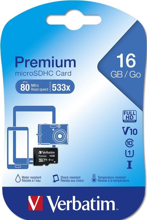 Produktbild Verbatim Premium (16 GB, microSDHC, U1, UHS-I)