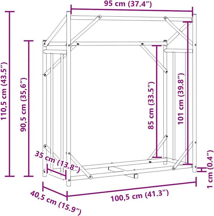 Immagine prodotto VidaXL Rastrelliera per legna da ardere con copertura antipioggia 100,5x40,5x110,5 cm Rastrelliera per