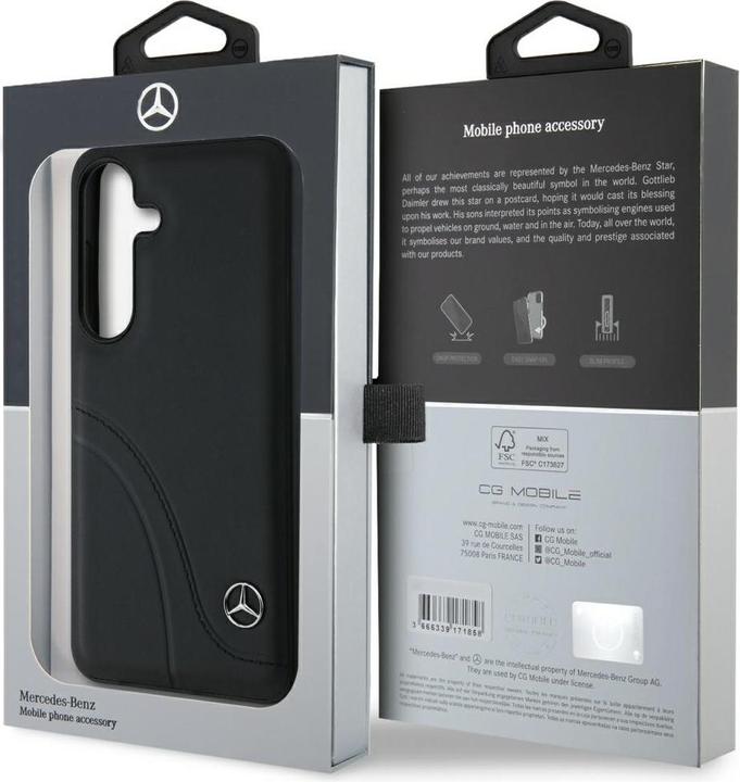 Image du produit Mercedes Leather Curved Stitches Case for Samsung Galaxy S25 - Black (Samsung Galaxy S25)