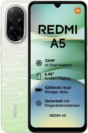 Image du produit Xiaomi Redmi A5 4G (64 Go, Lac Vert, 6.88", Double SIM + SD, 32 Mpx, 4G)