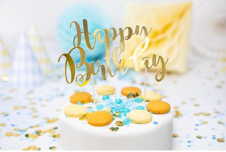 Actual product image Partydeco Golden decoration for "Happy Birthday" cake