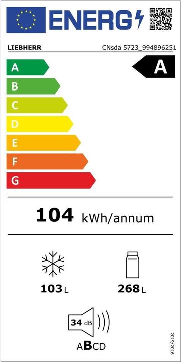 Label énergétique Liebherr CNsda5723-22 Plus EasyFresh NoFrost (371 l)