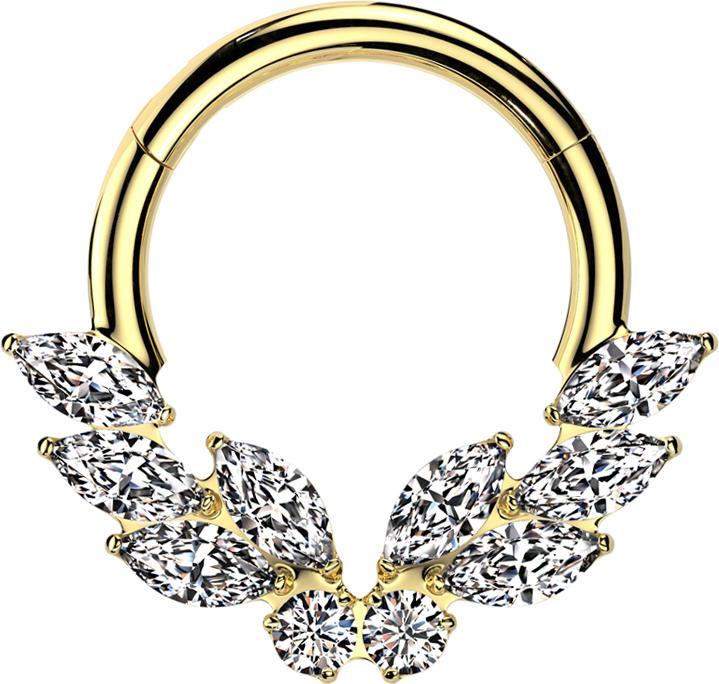 Star Piercing Micro segment ring hinged gold-plated six ovals and butterfly crystals silver (Titanium G23, without brass)