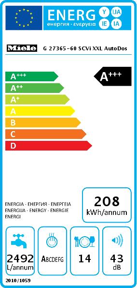 Energie-Label Miele G 27365-60 SCVi XXL AutoDos