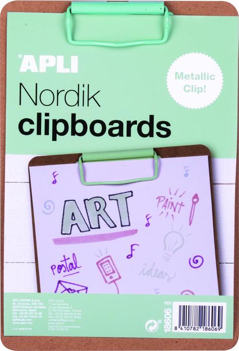 Actual product image Apli Clipboard nordik, a5-board, wood, with metal clip, pastel green