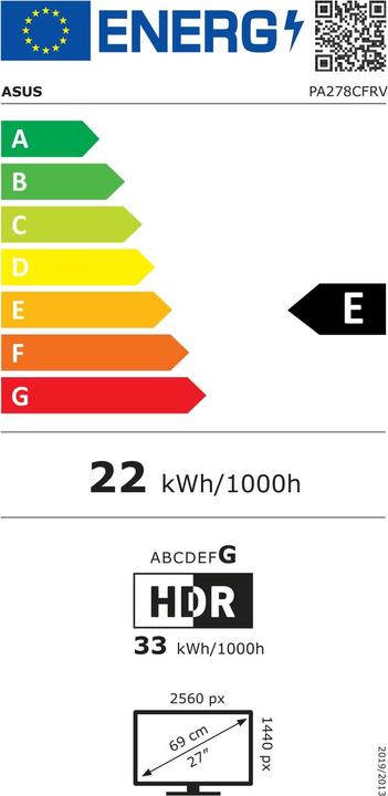 Energie-Label ASUS ProArt PA278CFRV (2560 x 1440 Pixel, 27")