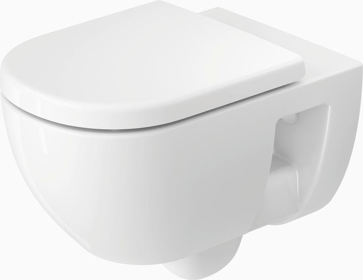 Actual product image Duravit D-Code wall-mounted toilet, low flush, rimless, 370x570x360mm, 4.5/3-litre, white high gloss