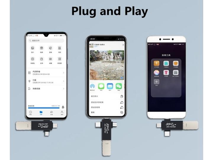 Actual product image PowerGuard 3-in-1 USB-C MicroUSB Lightning OTG Adapter (USB 3.0)