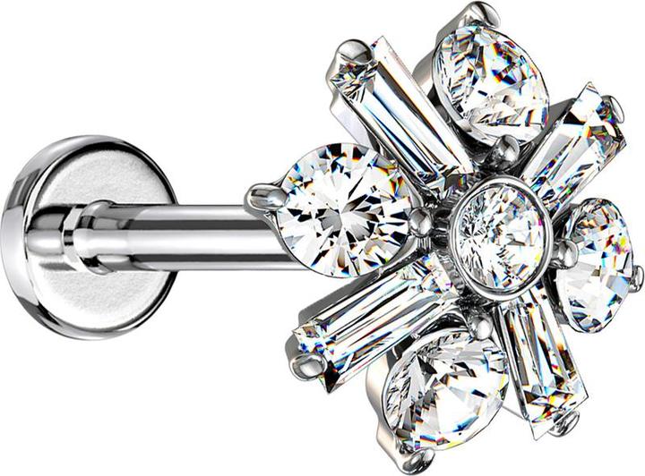 Produktbild Star Piercing Micro Labret Innengewinde silber Kreuz Kristallblume silber (Chirurgenstahl 316L, Messing)