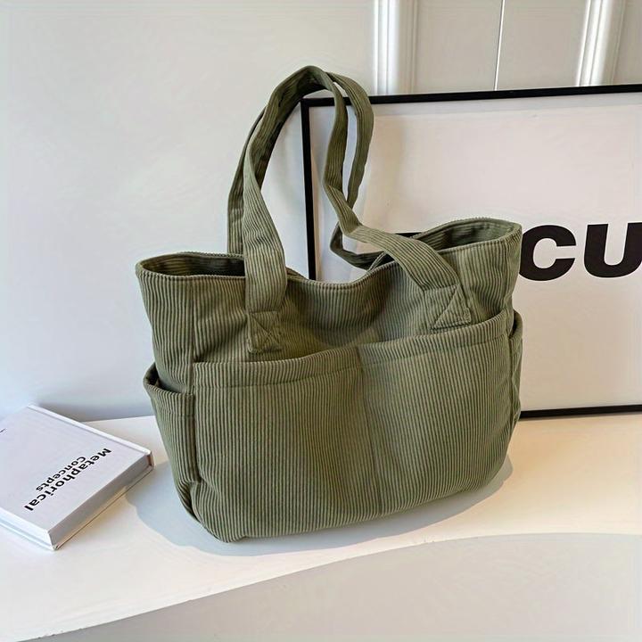 Only-Bags.Store Chic Cord Tote Bag- geräumig mit mehreren Taschen, Solid Farbe Schulter Handtasche mit
