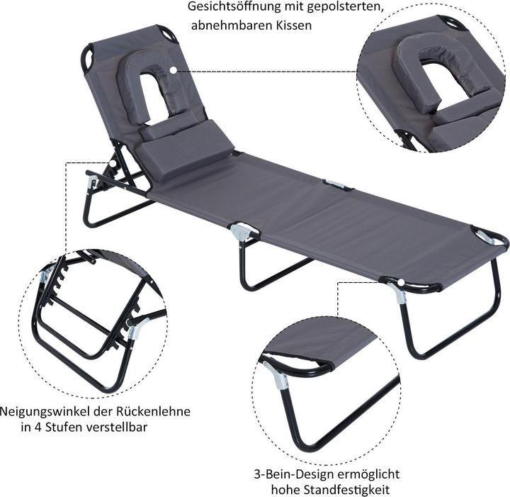 Produktbild Outsunny Gartenliege mit Gesichtsöffnung (190 cm)
