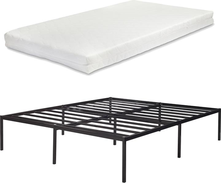 Produktbild En.Casa Metallbett Vårdö mit Matratze 180x200 cm Schwarz (180 x 200 cm)