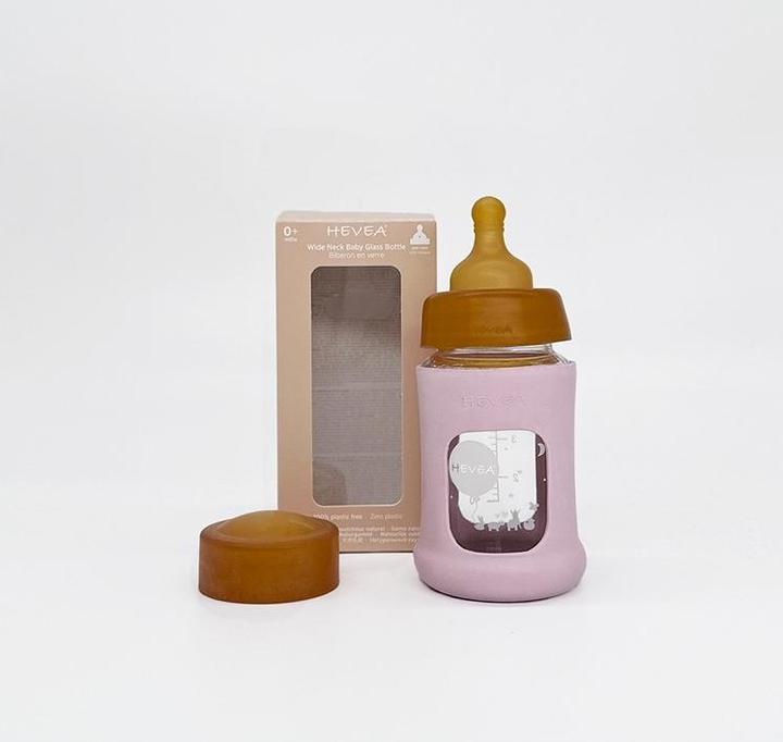 Immagine prodotto Hevea Biberon in vetro con coperchio in gomma / collo largo (150 ml) / Rosa cipria (150 ml)