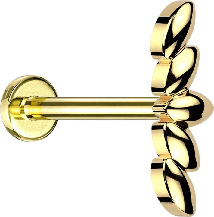 Produktbild Star Piercing Micro Labret Innengewinde vergoldet fünf Ovale Blätter vergoldet (Chirurgenstahl 316L, Messing)