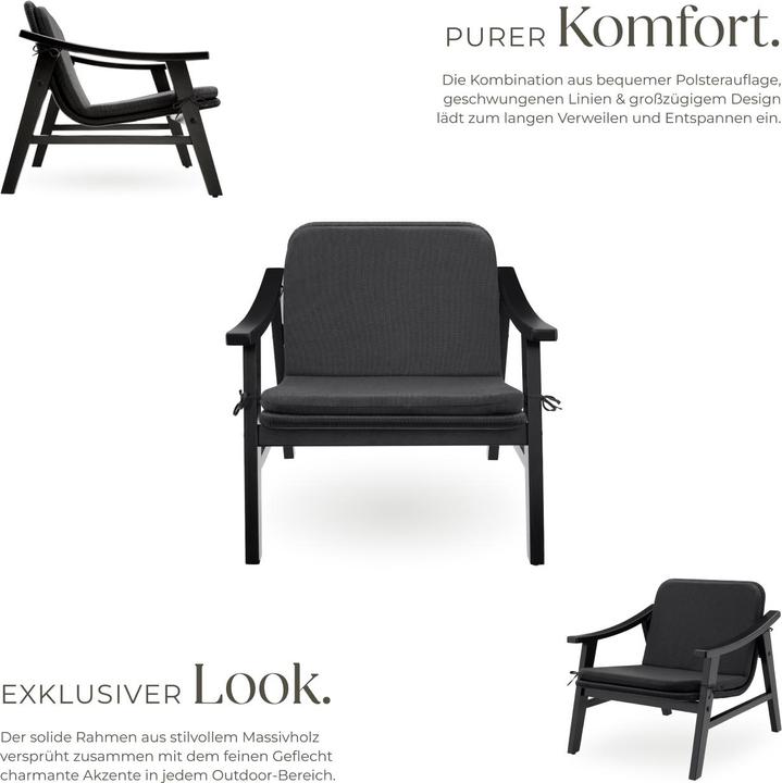 Image du produit tectake Chaise en rotin Treviso, structure en bois et rembourrage