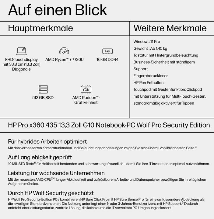 Produktbild HP ProBook x360 435 G10 (13.30", AMD Ryzen 7 7730U, 16 GB, 512 GB, DE)