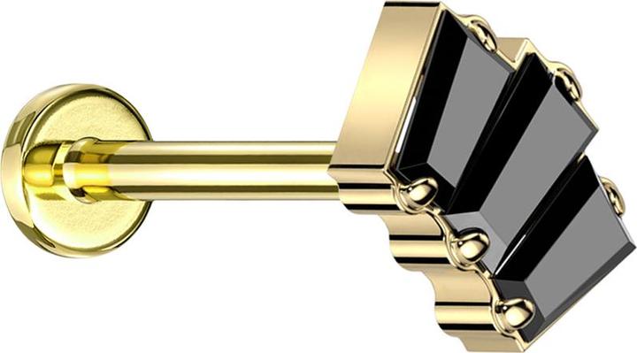 Produktbild Star Piercing Micro Threadless Labret vergoldet drei Baquette Kristalle schwarz (Titan G23, ohne Messing)