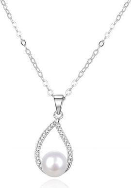 Beneto Elegant silver necklace with real pearl AGS984 / 47P (L)