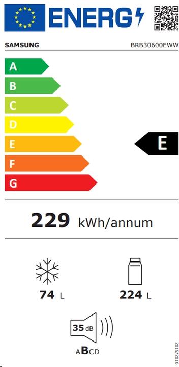 Label énergétique Samsung BRB30600EWW Réfrigérateur combiné encastrable Capacité 297 (298 l)