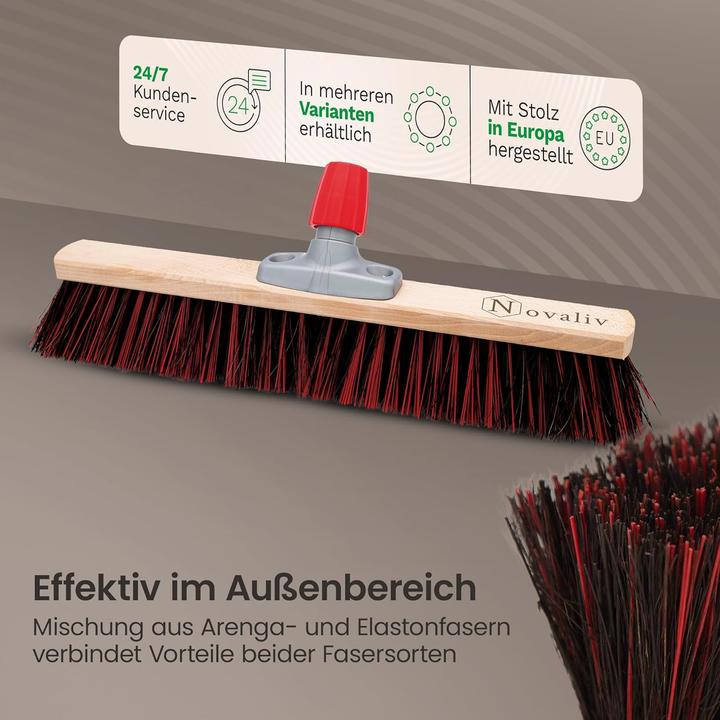 Produktbild Novaliv 2 x Besen mit Holzstiel 50 cm I Arenga-Elaston Kehrbesen Gartenbesen I Industriebesen Strassenbesen (2 Stk.)