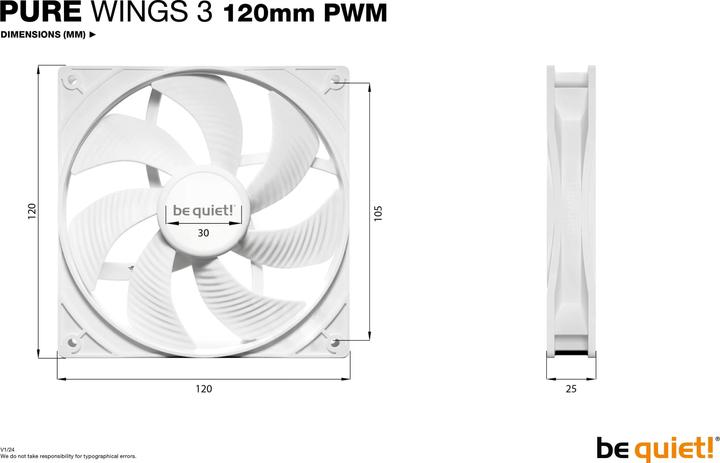 Produktbild be quiet! Pure Wings 3 PWM wh 120x120x25 (120 mm, 1 x)