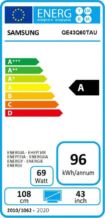 Energie-Label Samsung QE43Q60T (43", QLED, 4K, 2020)