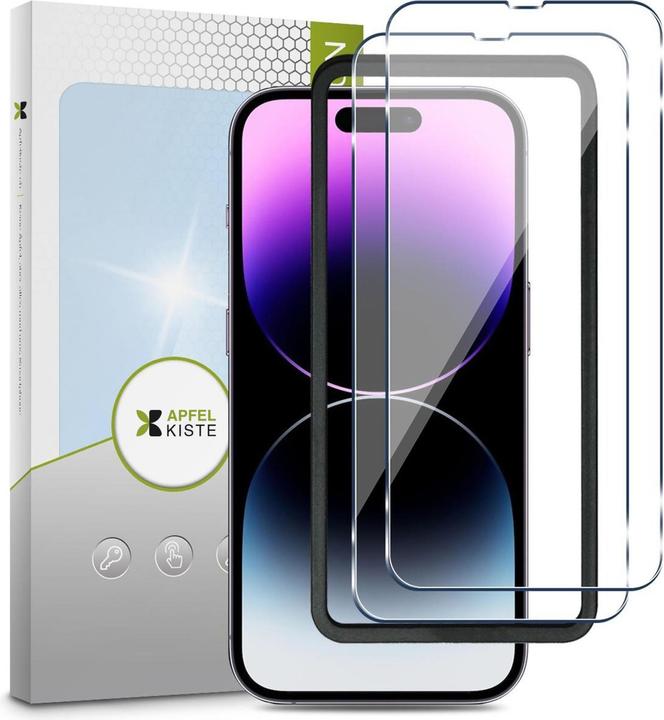 Actual product image Apfelkiste - Panzer Glas Displayschutzfolie mit Montagerahmen (2er Set) (2 Piece, Apple iPhone 14 Pro)