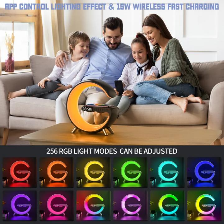 Actual product image Shenzhen 5-in-1 wireless charging station with alarm clock and LED light (9 W)